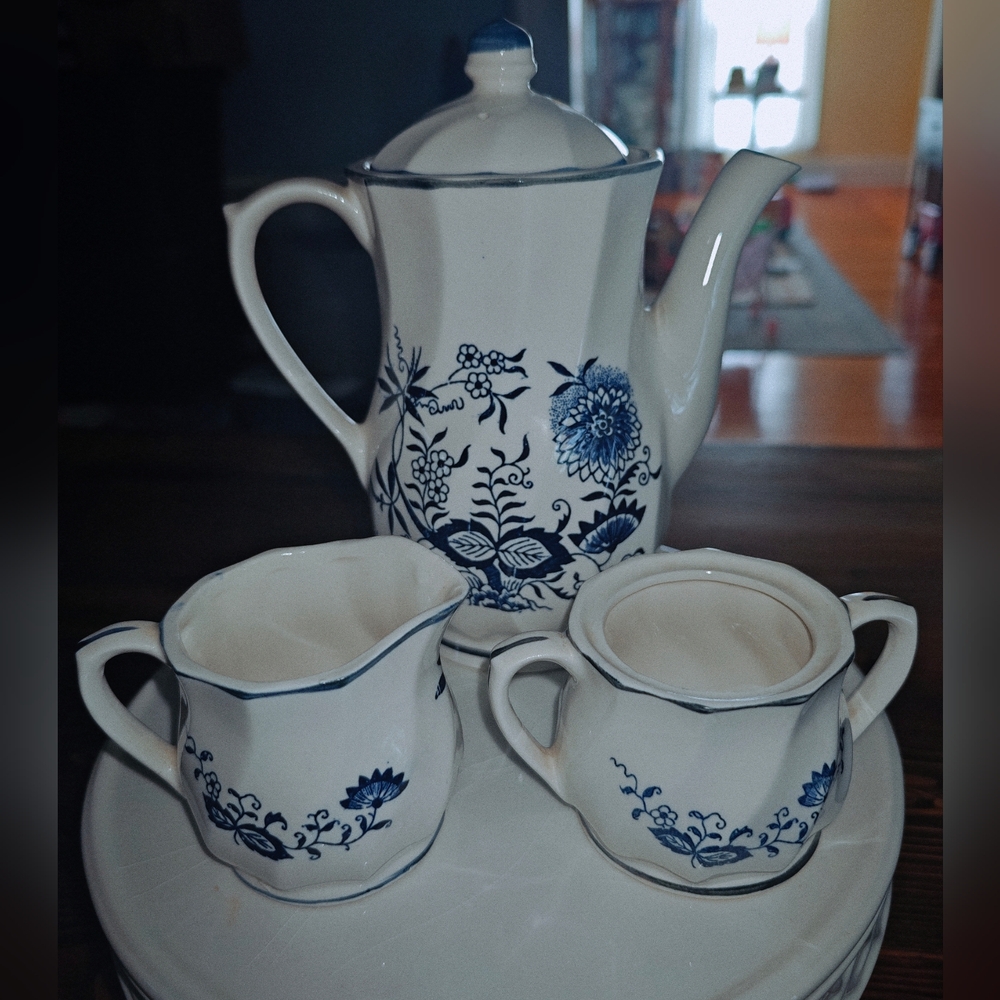Blue and White Floral Tea Set